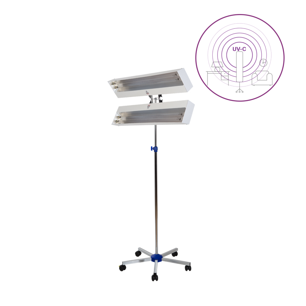Dispozitiv de dezinfectie cu lumina ultravioleta UV-C (lampa UV-C) LBA DUPLEX 4x15W, cu montare pe stativ mobil