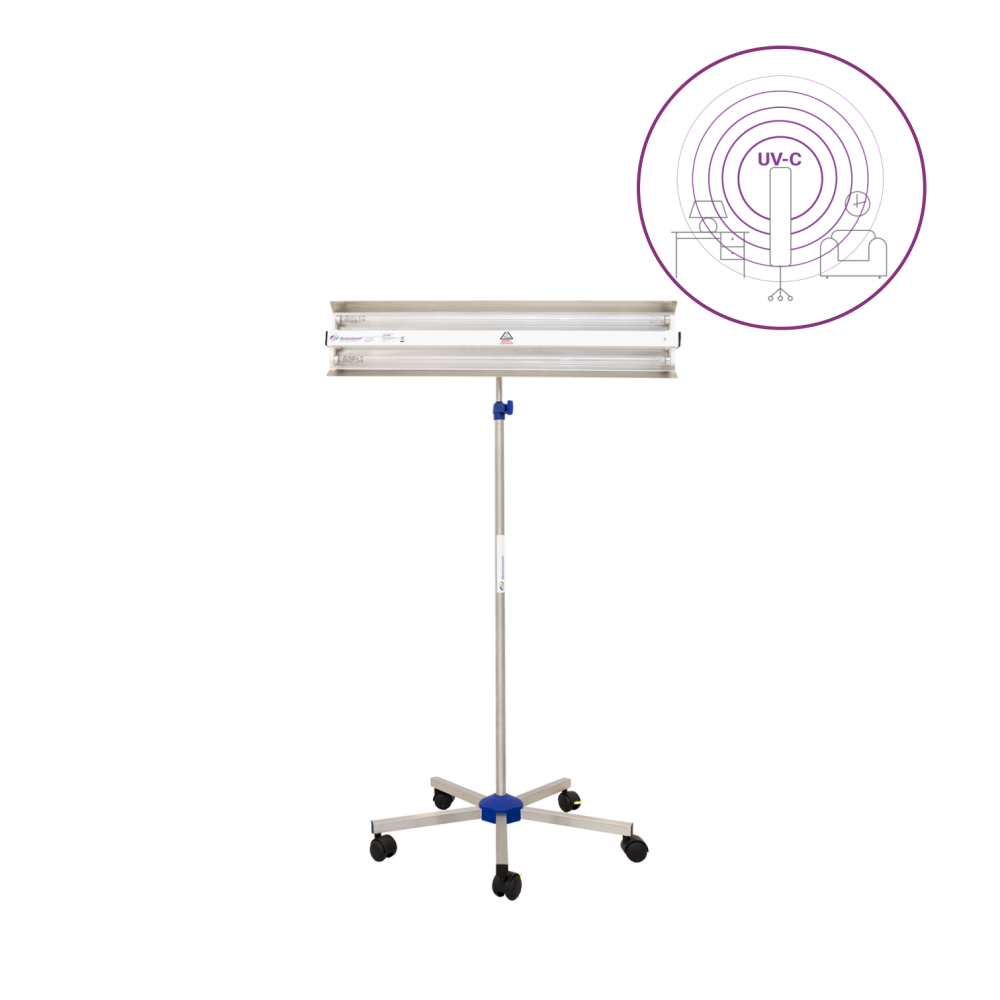 Dispozitiv de dezinfectie cu lumina ultravioleta UV-C (lampa UV-C) LBA-ER 2x15W PRO, cu montare pe stativ mobil