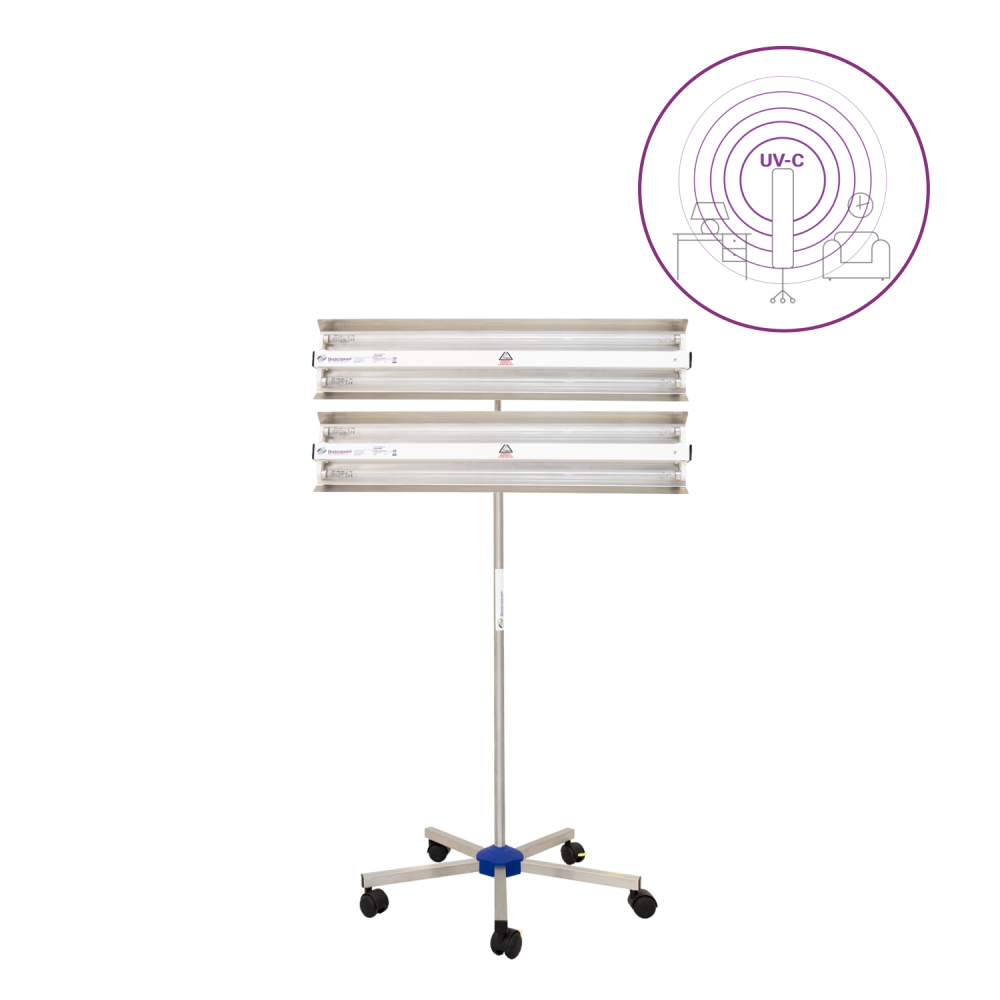 Dispozitiv de dezinfectie cu lumina ultravioleta UV-C (lampa UV-C) LBA-ER DUPLEX 4x30W, cu montare pe stativ mobil