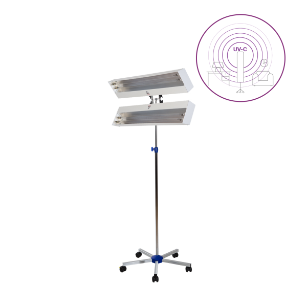 Dispozitiv de dezinfectie cu lumina ultravioleta UV-C (lampa UV-C) LBA DUPLEX 4x15W, cu montare pe stativ mobil